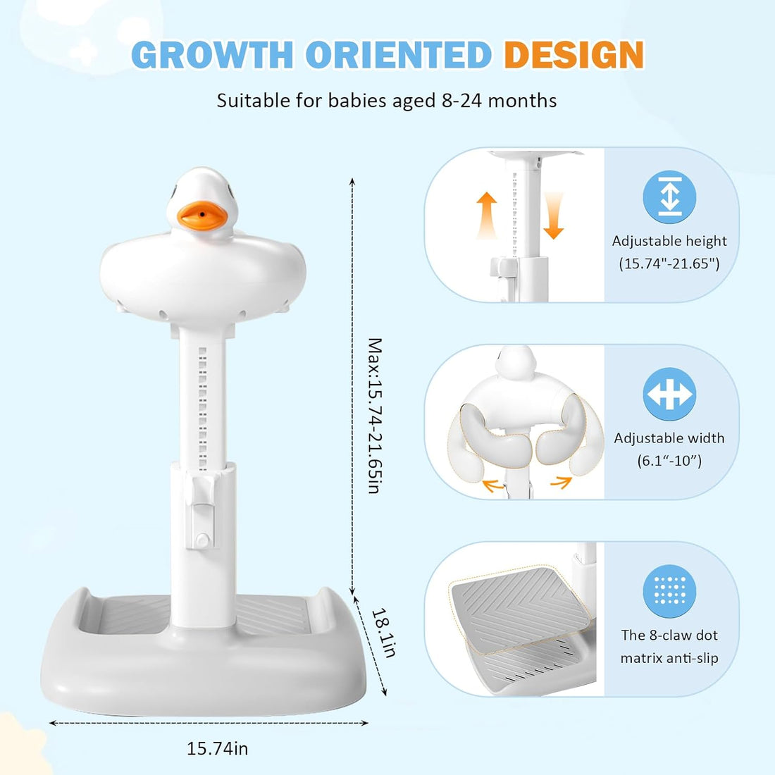 2-in-1 Baby Bath Stand with Stool, Duck Toy & Soft Support | Adjustable & Safe