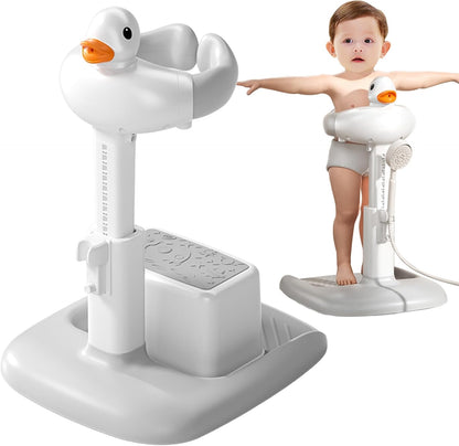 2-in-1 Baby Bath Stand with Stool, Duck Toy & Soft Support | Adjustable & Safe
