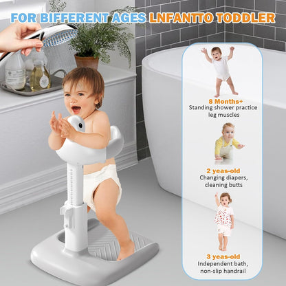2-in-1 Baby Bath Stand with Stool, Duck Toy & Soft Support | Adjustable & Safe