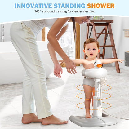 2-in-1 Baby Bath Stand with Stool, Duck Toy & Soft Support | Adjustable & Safe