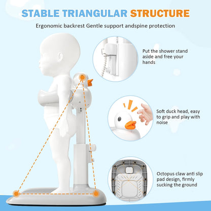 2-in-1 Baby Bath Stand with Stool, Duck Toy & Soft Support | Adjustable & Safe