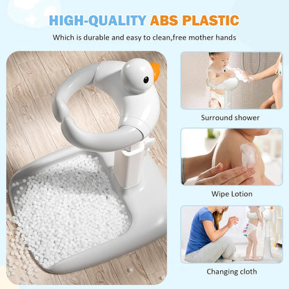 2-in-1 Baby Bath Stand with Stool, Duck Toy & Soft Support | Adjustable & Safe