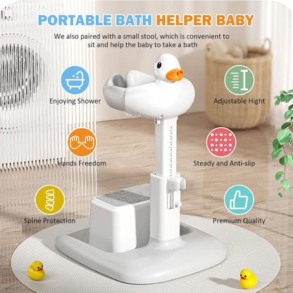 2-in-1 Baby Bath Stand with Stool, Duck Toy & Soft Support | Adjustable & Safe