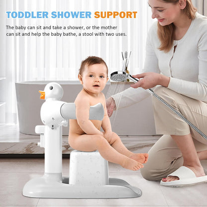 2-in-1 Baby Bath Stand with Stool, Duck Toy & Soft Support | Adjustable & Safe