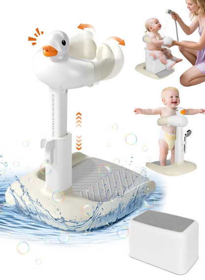 2-in-1 Baby Bath Stand with Stool, Duck Toy & Soft Support | Adjustable & Safe