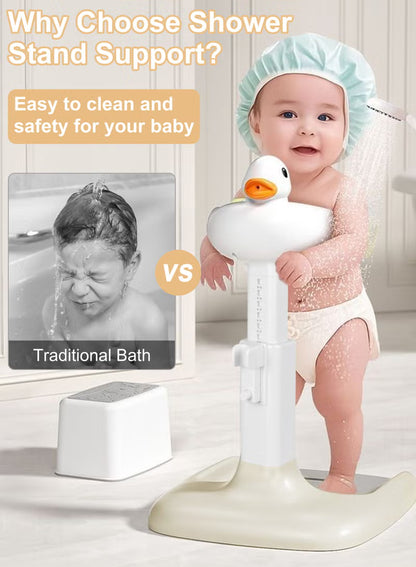2-in-1 Baby Bath Stand with Stool, Duck Toy & Soft Support | Adjustable & Safe