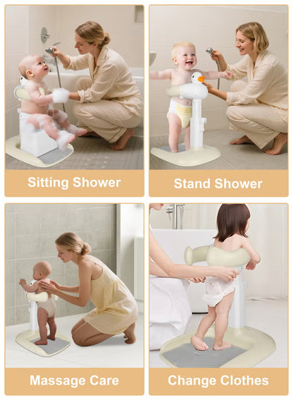 2-in-1 Baby Bath Stand with Stool, Duck Toy & Soft Support | Adjustable & Safe