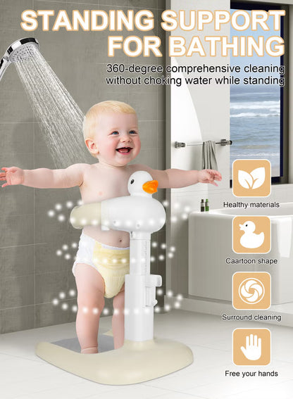 2-in-1 Baby Bath Stand with Stool, Duck Toy & Soft Support | Adjustable & Safe