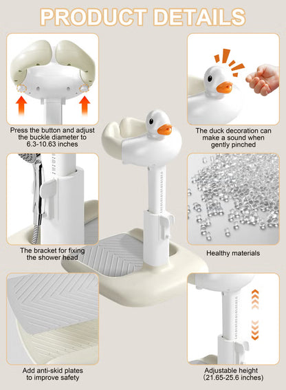 2-in-1 Baby Bath Stand with Stool, Duck Toy & Soft Support | Adjustable & Safe