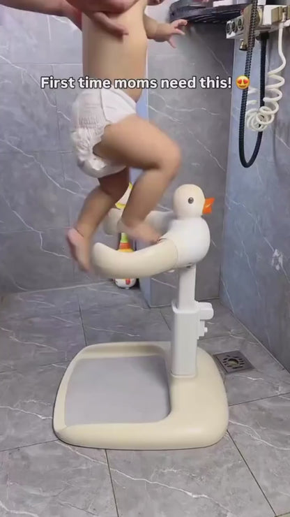 2-in-1 Baby Bath Stand with Stool, Duck Toy & Soft Support | Adjustable & Safe